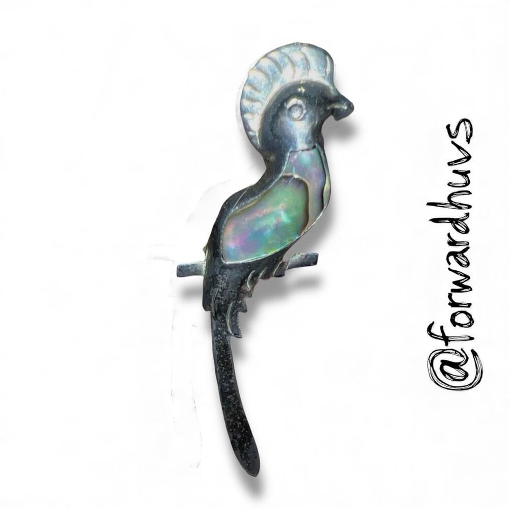 Silver Bird Brooch – Abalone Inlay – Vintage Artisan – Made in Mexico